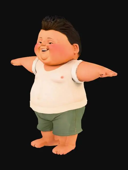 3D model for High detailed full body smiling fat boy. T-pose.