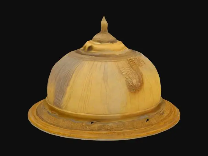 3D model for une coupole ronde et creuse pour servir de toiture a un temple extravagant, la coupole est ornée de peintures anciennes d'inspiration bouddhiques et de motifs de tanka tibétain ; couleurs : or, métal, beige, ocre ; effet métallique et brillant, meilleure qualité, HDR, ultra détaillé ;