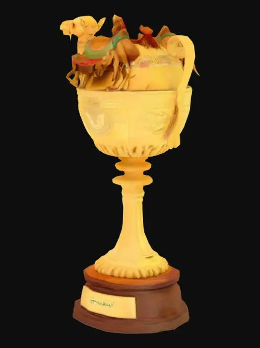 3D model for A trophy for a camel racing game, camel on top of the trophy