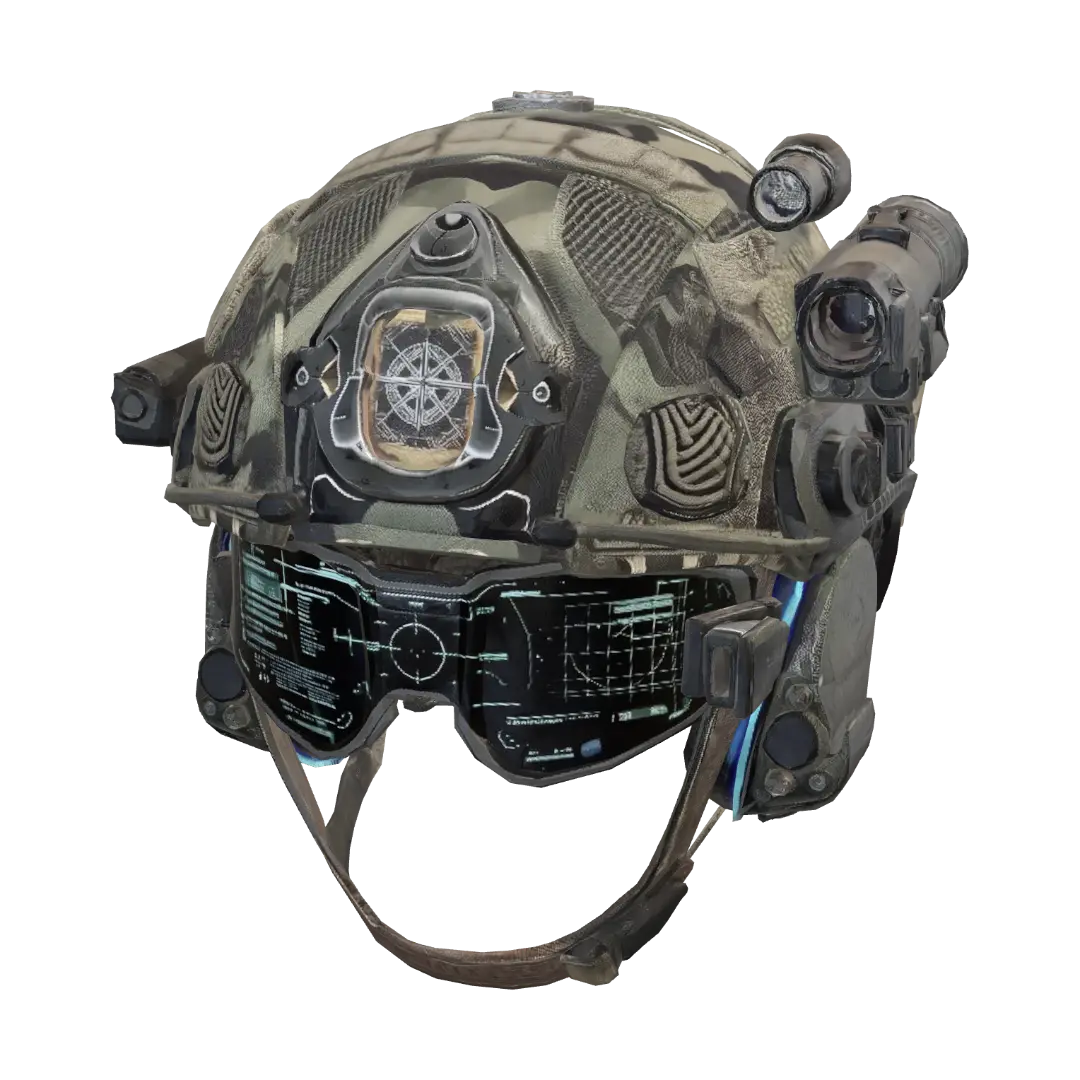 Tactical Combat Helmet with Night Vision HUD - Visor 3D model, vytvořený pomocí AI