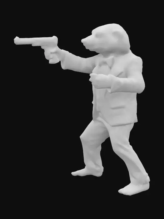 3D model for sloth in suit aiming with gun