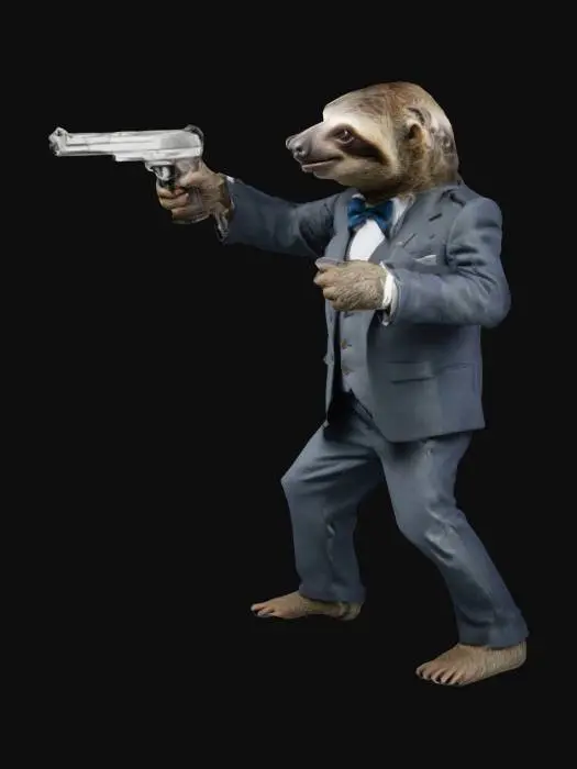 3D model for sloth in suit aiming with gun