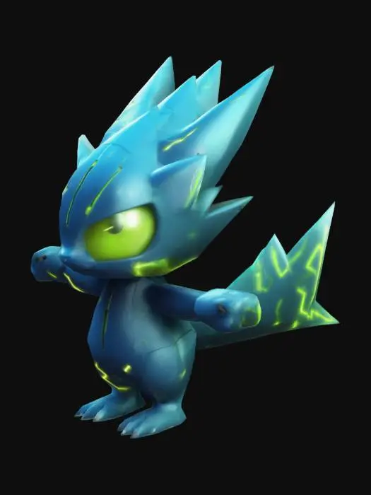 3D model for unknown electro pokemon, brutal and cute optic, full body, t-pose