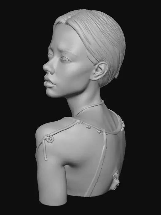 3D model for 大眼睛美女，赛博朋克风格、超现实主义，高级感、隐隐约约的模糊人像虚化，边沿模糊，景深，高噪点，强烈的胶片颗粒感，弥散模糊晕染，经典大师构图，超现实，细节生动完美，杰作、极具个性的角色、赛博朋克插画风格、高对比度、大气、狂野、睿智、冷酷、背景、超现实背景、精致皮肤、银发、红发、夏季清爽服饰、虚无背景、3D游戏画风、8K高清、
