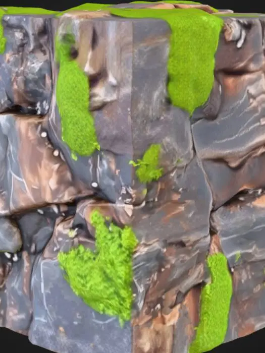 3D model for disegna un cubo di roccia realistica montana tielable da tutti i lati e in qualunque direzione con muschio