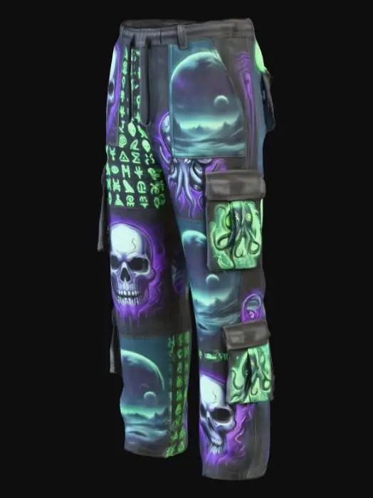 3D model for Genera dei pantaloni cargo variegati con delle fantasie da horror e fantascienza