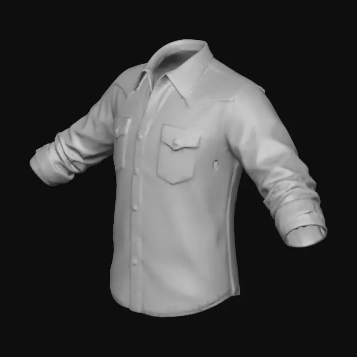 3D model for disegna una camicia con i bottoni e maniche lunghe per un cawboy con le bracci a T