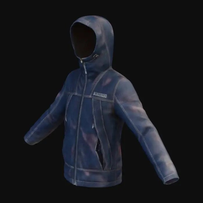 3D model for Genera un giubbotto chiuso come se foss di marca della napapihri ma fare con fantasia scura ma le braccia devono essere aperte a T