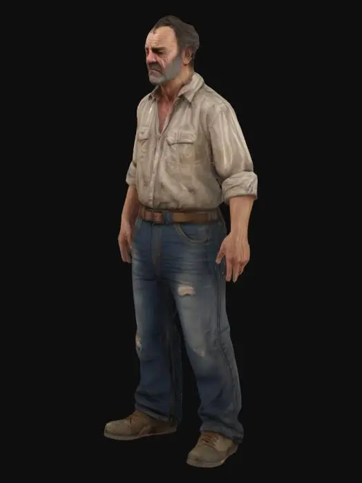 3D model for a rumpled middle-aged alcoholic in a dirty shirt, A-pose, Full Body, Ultra Realistic