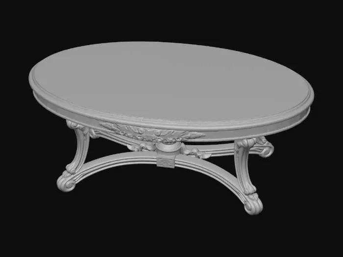 3D model for Antique Oval Carved Walnut Coffee Table with Black Glass Top