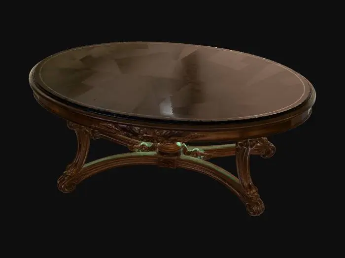 3D model for Antique Oval Carved Walnut Coffee Table with Black Glass Top