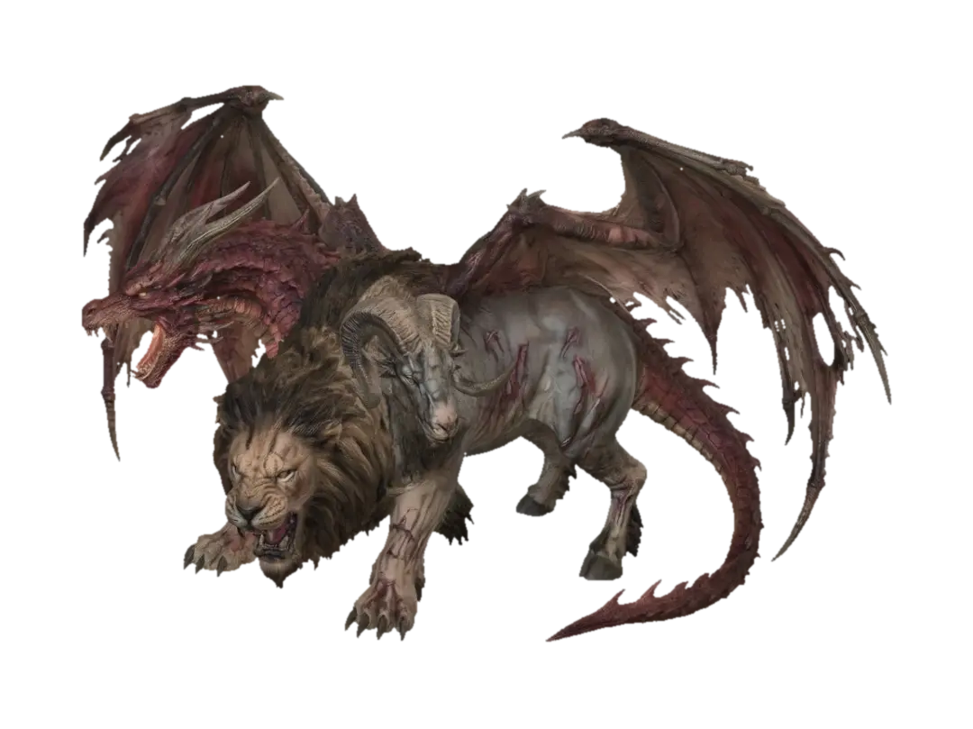 Full body, feet visible. Massive chimera monstrosity w/powerful lion… - Dragonwings 3D model, vytvořený pomocí AI