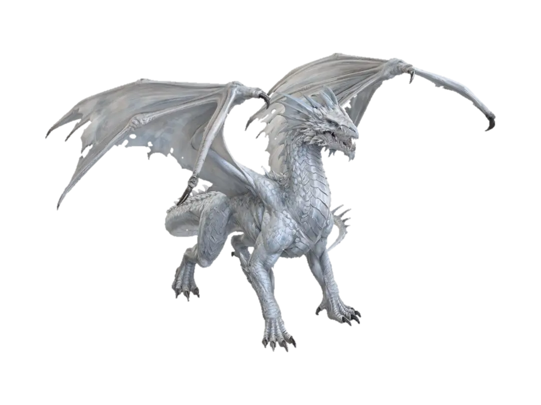 Full body, feet & full wings visible. Massive adult white dragon w/lean… - Dragonwings 3D model, vytvořený pomocí AI