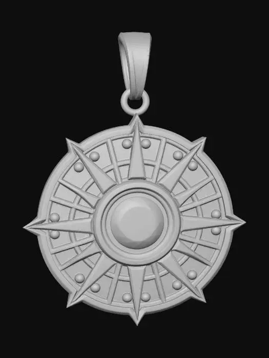 3D model for Platinum holy symbol pendant, simple rising sun design: circular disc with even geometric rays, clear and readable at small scale. Bright but aged platinum, slightly dulled sheen, faint scratches, light wear, subtle darkening in recesses. Clean, symmetrical, not ornate. Hangs from a plain sturdy chain, chest-length. Medieval realism, Curse of Strahd tone.
Optional Negative Add-on
gold, gemstones, ornate filigree, glowing, oversized, fantasy design, modern jewelry, polished pristine