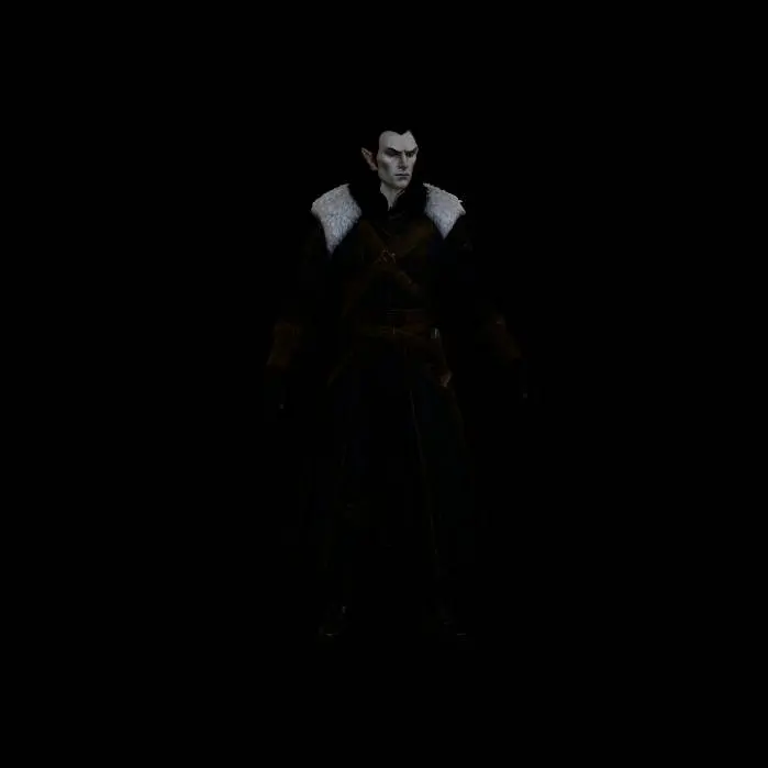 3D model for Full body image: Tall gaunt dusk elf nobleman with sharp angular features, pale gray skin, long black hair tied back, pointed ears, cold intelligent eyes, stern expression. Wears dark aristocratic Barovian clothing with black leather coat, fur-lined collar, belts, gloves, high boots. Calm disciplined posture, hands relaxed but ready for violence. Subtle aura of dread and authority. Elegant but ruthless executioner energy. Grounded dark fantasy realism, Curse of Strahd tone, believable anatomy, clean geometry for 3D modeling.

Negative Prompt

heroic elf, anime, glowing eyes, flashy armor, vampire fangs, cartoon, exaggerated fantasy, kind expression, bulky warrior, ornate crown, bright colors, smooth perfect skin