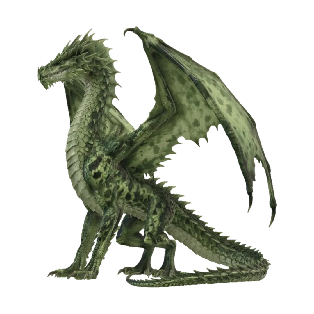 Full body, wings & feet visible. Massive adult green dragon w/long elegant… - Serpentine 3D model, vytvořený pomocí AI