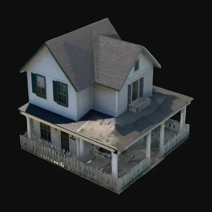 3D model for Простой двухэтажный дом в городе с крыльцом, забором