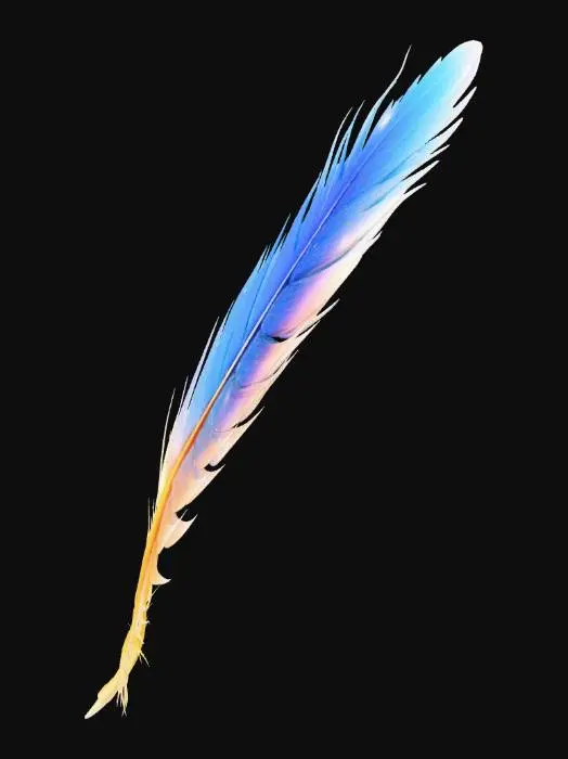 3D model for A single magical floating blue and gold feather, glowing with speed aura, low poly stylized. Alternately a winged boot with trail. Vivid cyan and bright yellow colors, representing haste and boost. Fantasy RPG speed item, no background