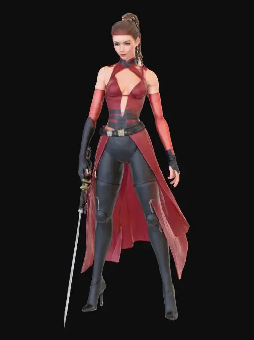 3D model for An  female assassin in a sheer dancers outfit with a thin blade.  in a dancers pose