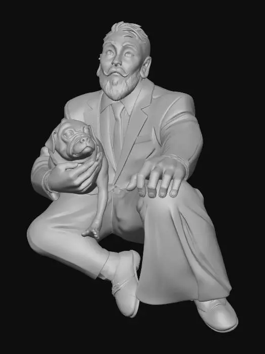 3D model for Man and Pug in Neon Light
