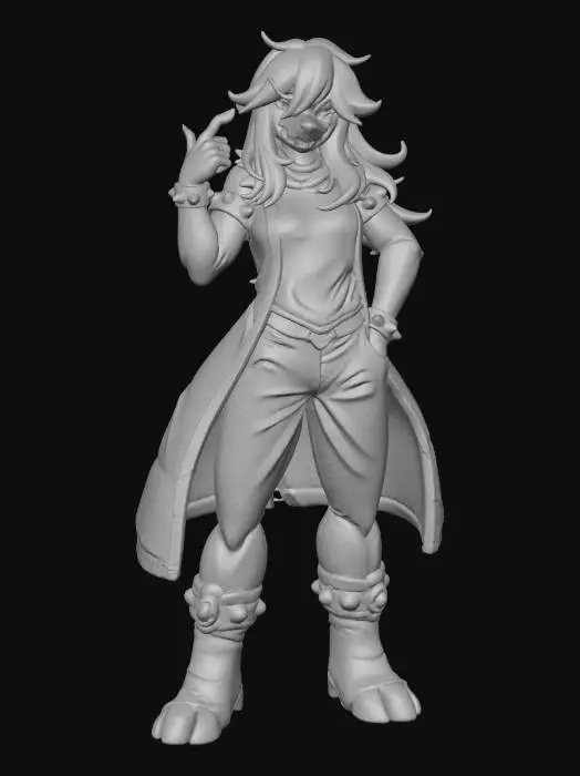 3D model for Fierce Charm - Tough tomboy part dinosaur girl with muscular arms. and wearing military boots.