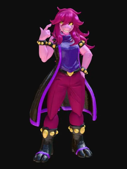 3D model for Fierce Charm - Tough tomboy part dinosaur girl with muscular arms. and wearing military boots.