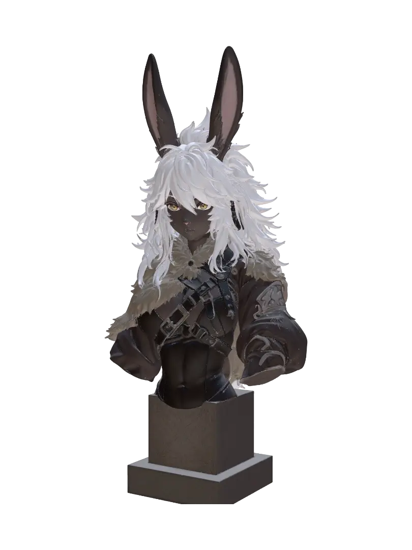 Jenne - Rabbit folk Bust - Hare 3D model, vytvořený pomocí AI