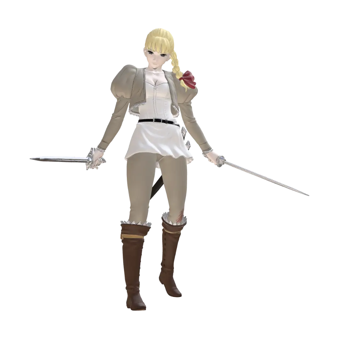 Both blades out — a pose no rig has to invent