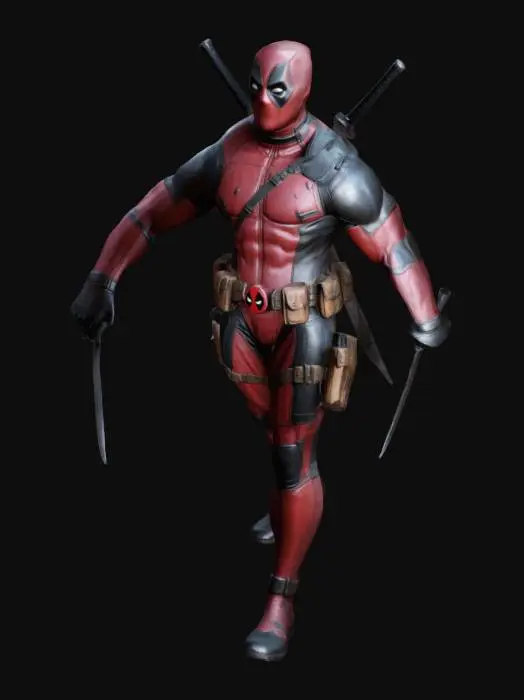 3D model for Deadpool, unreal engine 5, highest quality, highest resolution, insane detailed, character design, z-brush, v-ray, x-men 97 proportions, good anatomy, good hands, good face, high quality