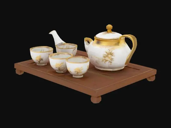3D model for Tea set porcelain japan gold high textured 4K, #AroundTheWorld#