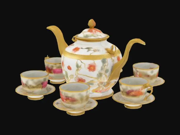 3D model for Tea set porcelain japan gold high textured 4K, #AroundTheWorld#