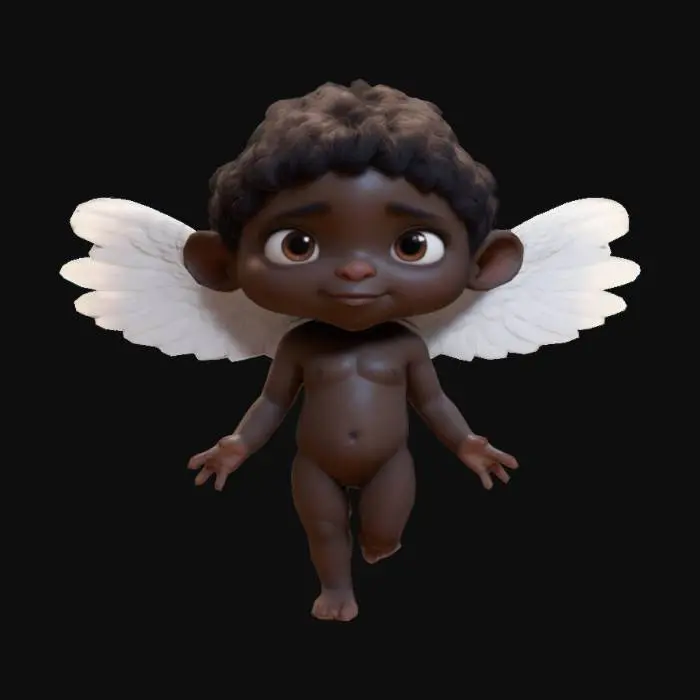 3D model for cupido de piel negra, alas blancas , Estilo Pixar, Estilo Pixar, Ultra Realista, Cuerpo Completo, Cuerpo Completo, Cuerpo Simétrico, Cuerpo Simétrico
