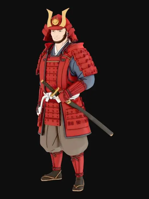 3D model for Samurai Warrior in Red Armor