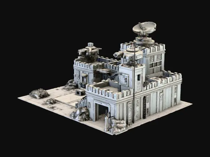 3D model for Create a detailed 3D model of a G.I. Joe–style military base inspired by classic 1980s toy playsets. Include modular fortress walls, a command tower, landing pad for jets or helicopters, watchtowers, armored gates, bunkers, supply crates, vehicle bays, and connecting ramps.

The design should look toy-accurate but realistic, with crisp panel lines, ladders, radar dishes, and defense turrets. The scale should fit 1:18 action figures, and the structure should be segmented for modular assembly and easy 3D printing.

Style keywords: G.I. Joe base, modular playset, military fortress, high detail, realistic toy aesthetic, STL-ready, optimized for FDM printing.