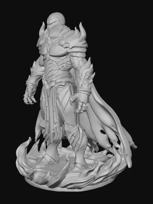 3D model for A menacing villain character standing tall, humanoid but slightly monstrous. Dark futuristic armor with jagged edges, glowing red cracks running through the chest and arms, and a sinister mask covering most of the face with glowing eyes. Long flowing cape torn at the edges, clawed gauntlets, and spiked boots. The character’s stance is powerful and intimidating, with an aura of shadow swirling around them. Highly detailed, cinematic, realistic proportions, designed for 3D printing and game-ready modeling.