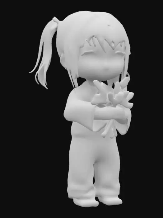 3D model for 温柔、宁静的形象，穿着柔软的睡衣，手持薰衣草或茉莉花等助眠中药的卡通形象, 日式动漫, 高度精细的, 全身