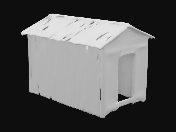 3D model for Small corrugated metal shack with door, no windows, no ground, fully enclosed