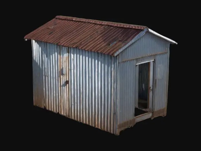 3D model for Small corrugated metal shack with door, no windows, no ground, fully enclosed