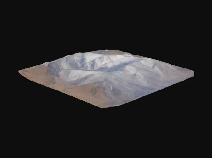 3D model for Afghanistan mountain landscape, desert with trees, snowy peaks, flat grassland in middle, mountains around edges, tall mountains with defined ridges.