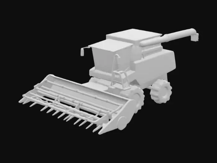 3D model for moissonneuse-batteuse low poly, style simple et géométrique, sans textures complexes, couleurs unies , vue isométrique, forme compacte, détails stylisés, sans usure ni saleté