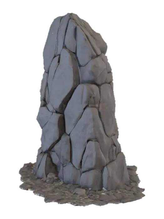 A tall mound of dark basalt rubble, composed of fine-grained, sharp-edged stones.… 3D model, vytvořený pomocí AI