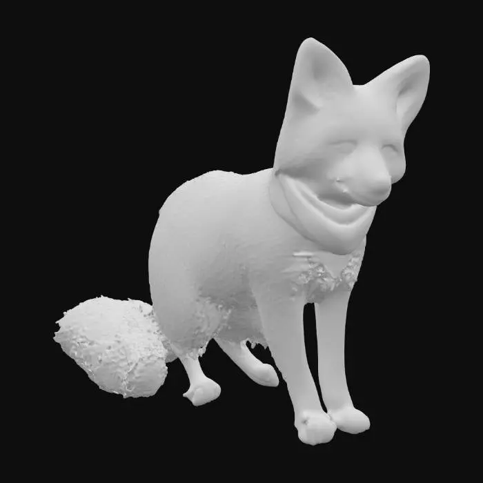 3D model for Mid-poly 3D fantasy cartoon fox (3K–5K polys), cute & friendly, big head, large ears, fluffy tail w/ white tip, rich orange-red fur, white chest/paws, amber glossy eyes, slight smile. Include scarf or satchel (separate mesh). Textures 2048x2048 (albedo, normal, roughness), soft fur look. Fully rigged for walk/run/idle/jump, tail/ears secondary bones. Clean topology, quads preferred. Export FBX+OBJ+GLB, w/ textures. Style mix of Zootopia + Animal Crossing, warm lighting, neutral bg.