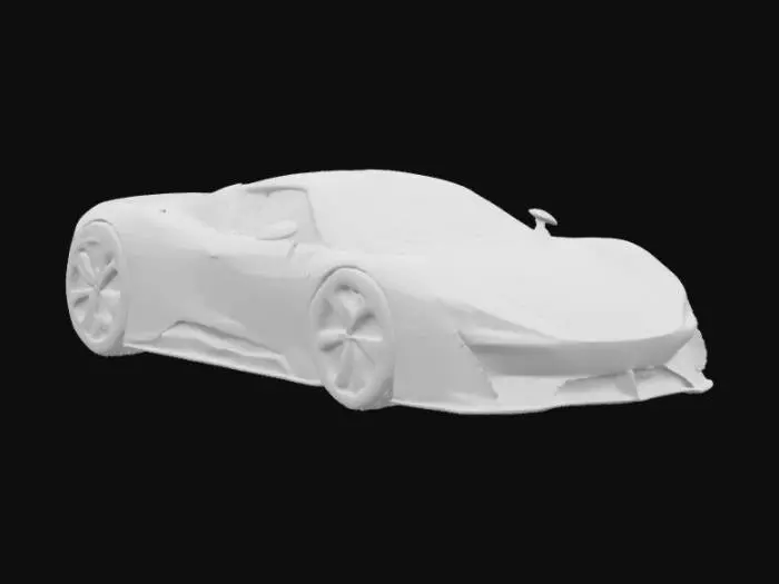 3D model for 一輛流線型氣動跑車，車身極為低矮，猶如設計師筆下的概念草圖實體化。其形態嚴謹遵循流體力學原理，表面呈現無縫的空氣動力學曲線。車體由啞光淺灰色複合材料構成，細節處隱約可見精巧的結構線條，賦予其獨特的藝術感。該車底部搭載磁懸浮單元，取代傳統車輪，使其呈現懸浮狀態。整體表面觸感應當是光滑中帶有一絲紙質般的精緻。