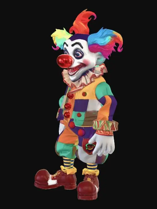 3D model for Ein psychedelischen clown , im hintergrund ein riesenrad. HOHE AUFLÖSUNG. Viele Farben, detailiert