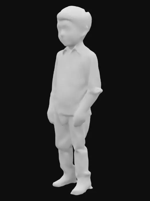 3D model for a young indian kid of age 7 slightly smiling and standing with his hands in pocket wearing a casual shirt and pant