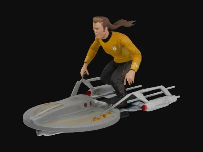 3D model for Capitan James Kirk riding the Starship enterprise the way a cowboy rides a bull.