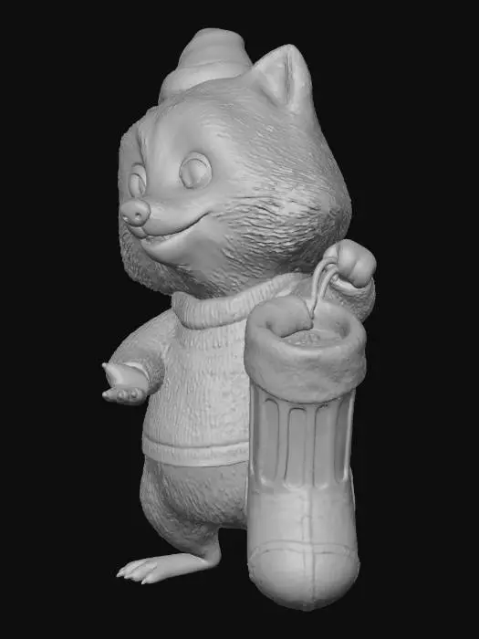 3D model for raccoon with christmas hat and sweater holding a stocking that looks like a garbage can, #Christmas2025#