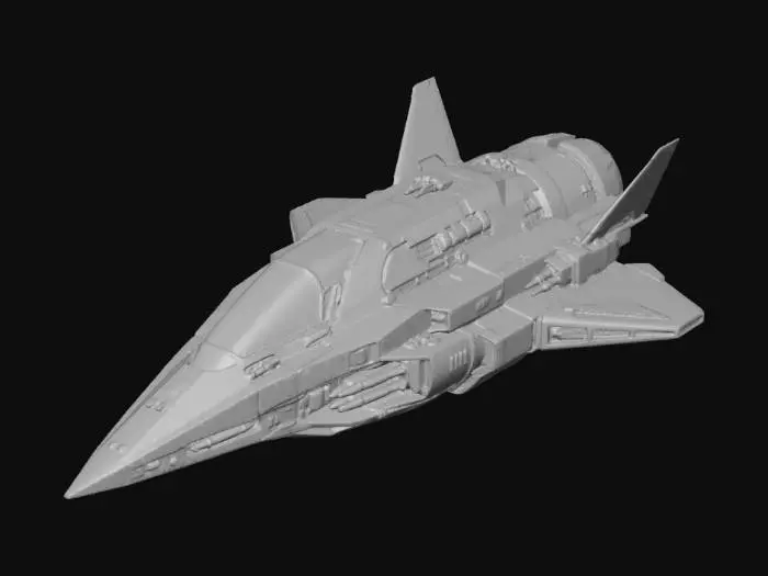 3D model for A sleek starship, capable of light speed travel. Military capable, weapon systems, advanced, futuristic