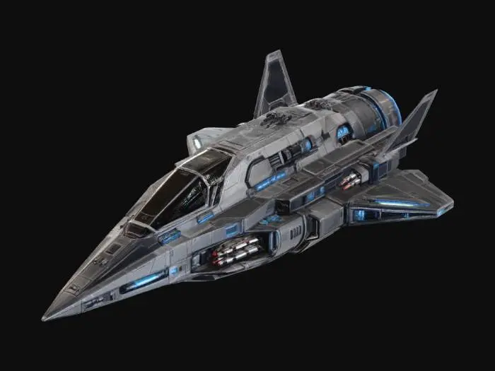 3D model for A sleek starship, capable of light speed travel. Military capable, weapon systems, advanced, futuristic