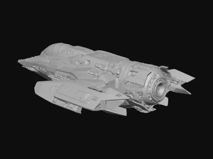 3D model for A sleek starship, capable of light speed travel. Military capable, weapon systems, advanced, futuristic